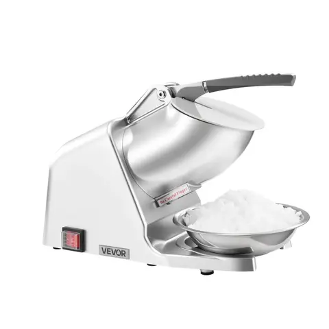 VEVOR Electric Ice Crusher Machine - 300W 2000 RPM Compact Footprint with Curved Handle, 4-Blade Stainless Steel Appliance, 286lbs/Hour Ice Shavings, 1-Touch On, Bowl & Cover for Home, Office, Dorm Use, Silver
