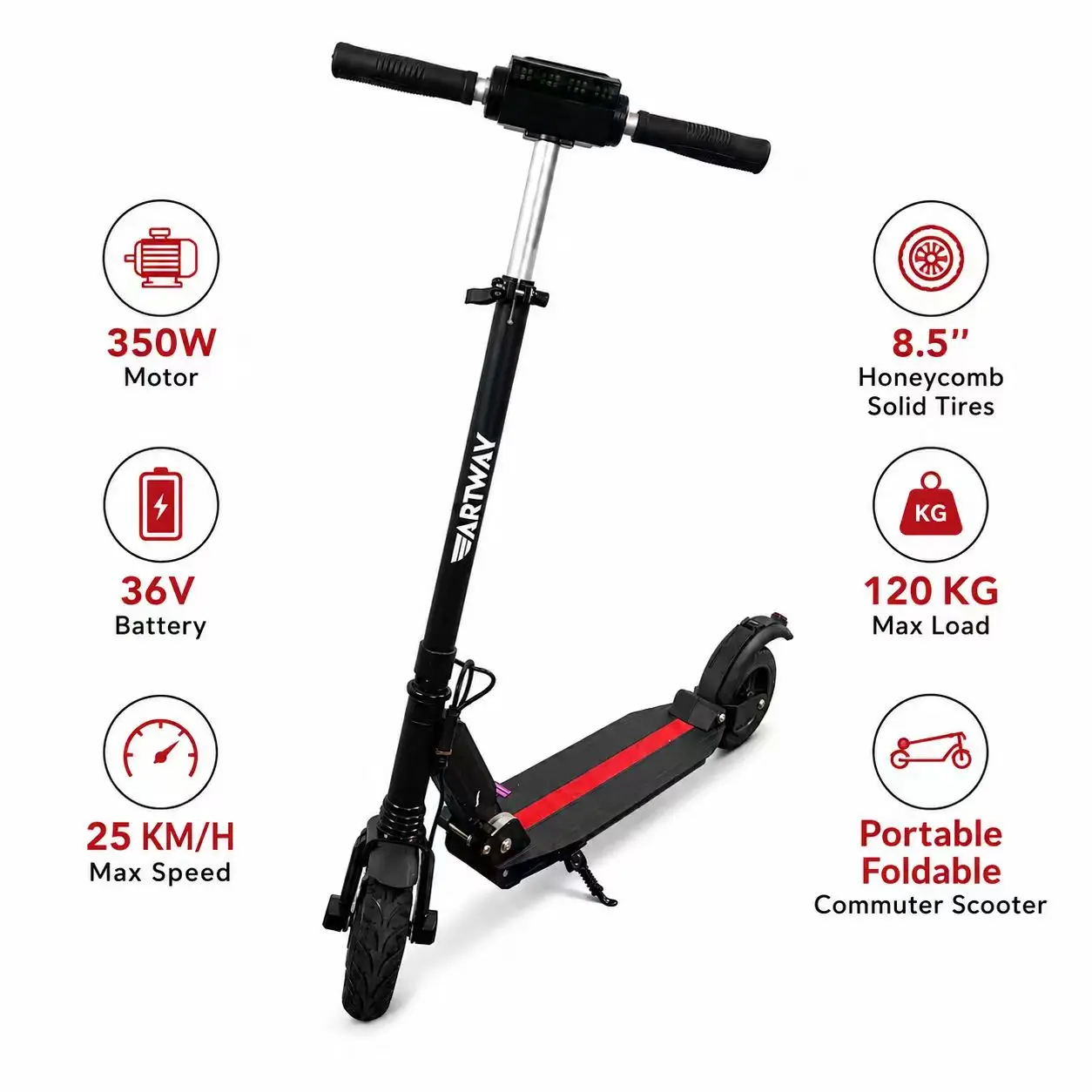 Lightweight Folding Electric Scooter, 36V Battery, 8.5 Inch Honeycomb Solid Tire, Adult E Scooter