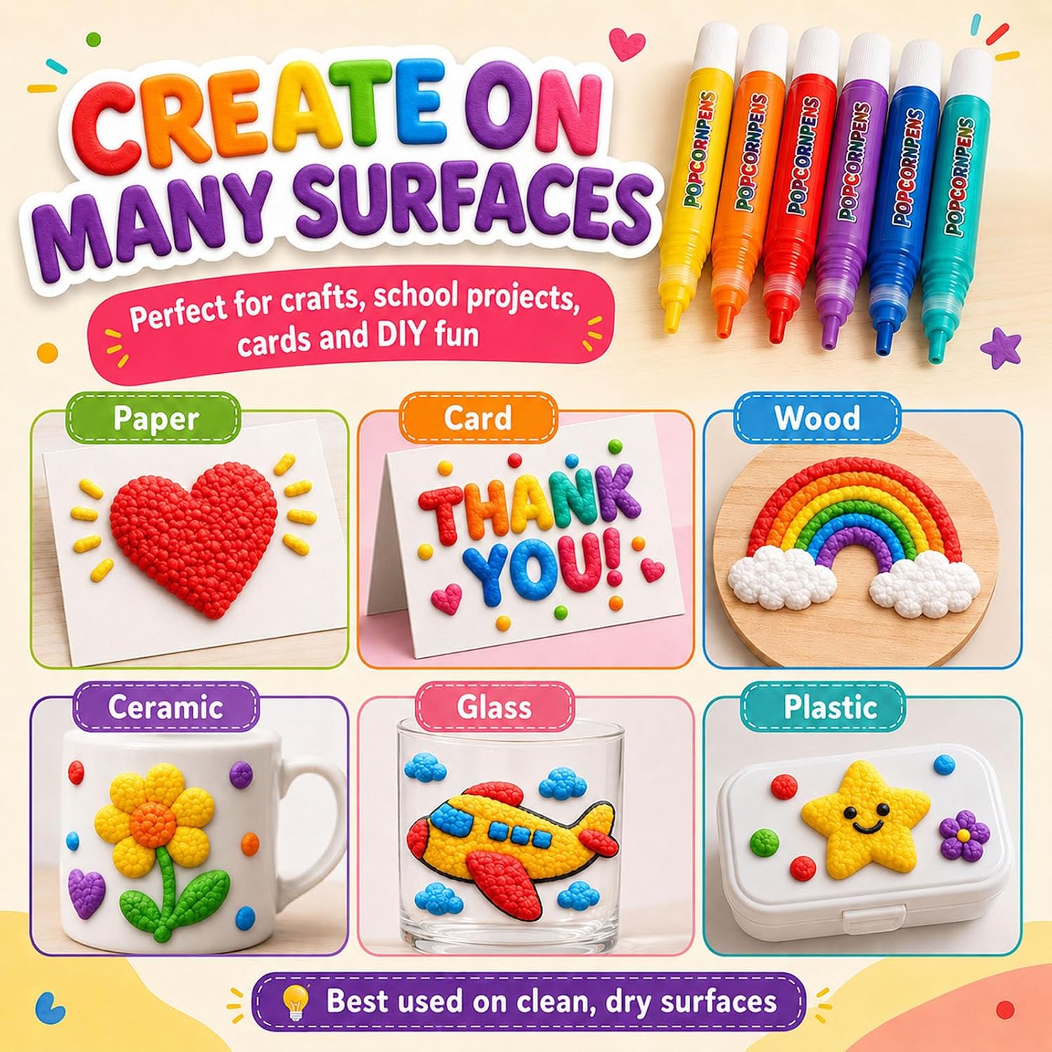 12 PCS Popcorn Pens, Puffy 3D Bubble Paint Markers with Relief Texture Effect, Vibrant Color DIY Craft Pens for Scrapbooking, Drawing, Art Projects, Classroom Activities, Creative Kids Crafts & Gifts