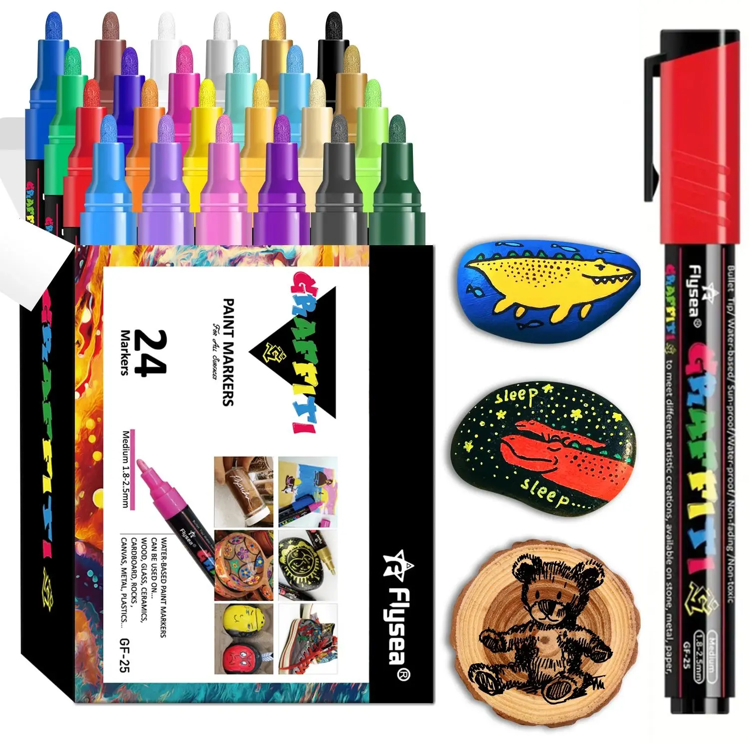 Acrylic Graffiti Paint Pen Set, Acrylic Paint Pens, 1 Set 12/18/24 Colors Acrylic Paint Marker Pen, Art Markers Pen, Art Supplies for Adults & Student DIY Craft
