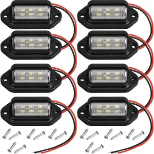 8 Packs 12V 6 LED License Plate Light Waterproof License Plate Lamp Taillight For Truck,SUV,Trailer,RV,Boats License Tags