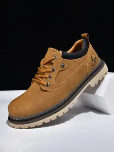 Men's Handmade Casual Boots, Fashionable Lace-Up Low-Top Boots, Suitable for All Seasons Outdoor Hiking and Daily Wear, Thick Sole Comfort