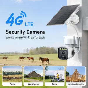 4Mp Outdoor Solar Security Camera Dual Ptz Panoramic remote Monitoring Full Color Night Vision Cam 4G Network Pir Infrared Motion Detection Two Way Audio Cloud Storage Built In Sim Card monitor