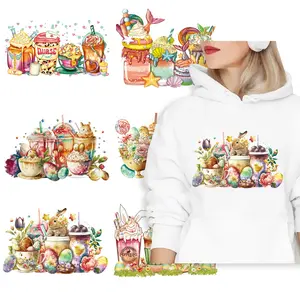 Kirin DTF transfer 6pcs coffee cup pattern High elastic washable dtf thermal transfer sticker suitable for T-shirts