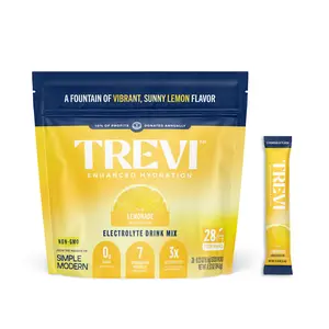 Trevi Sugar Free Lemonade Electrolyte Drink Mix – 28 or 8 Stick Packs | 0g Sugar, Non-GMO, with 7 Vitamins & Minerals, 6 Electrolytes, Energy Hydration Drink Mix, Made in USA