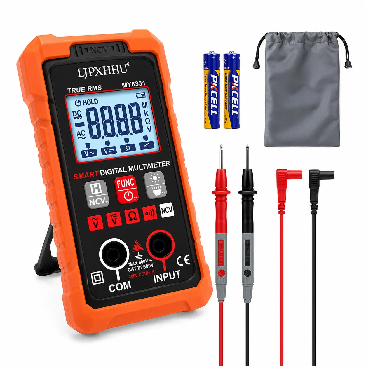 Digital Multimeter Volt Meter TRMS 4000 Counts Auto-Range NCV Voltage Multi Tester Smart Electrical Car Battery Voltmeter AC/DC Volt, Ohm Resistance, Continuity with Test Leads Large LED Backlight