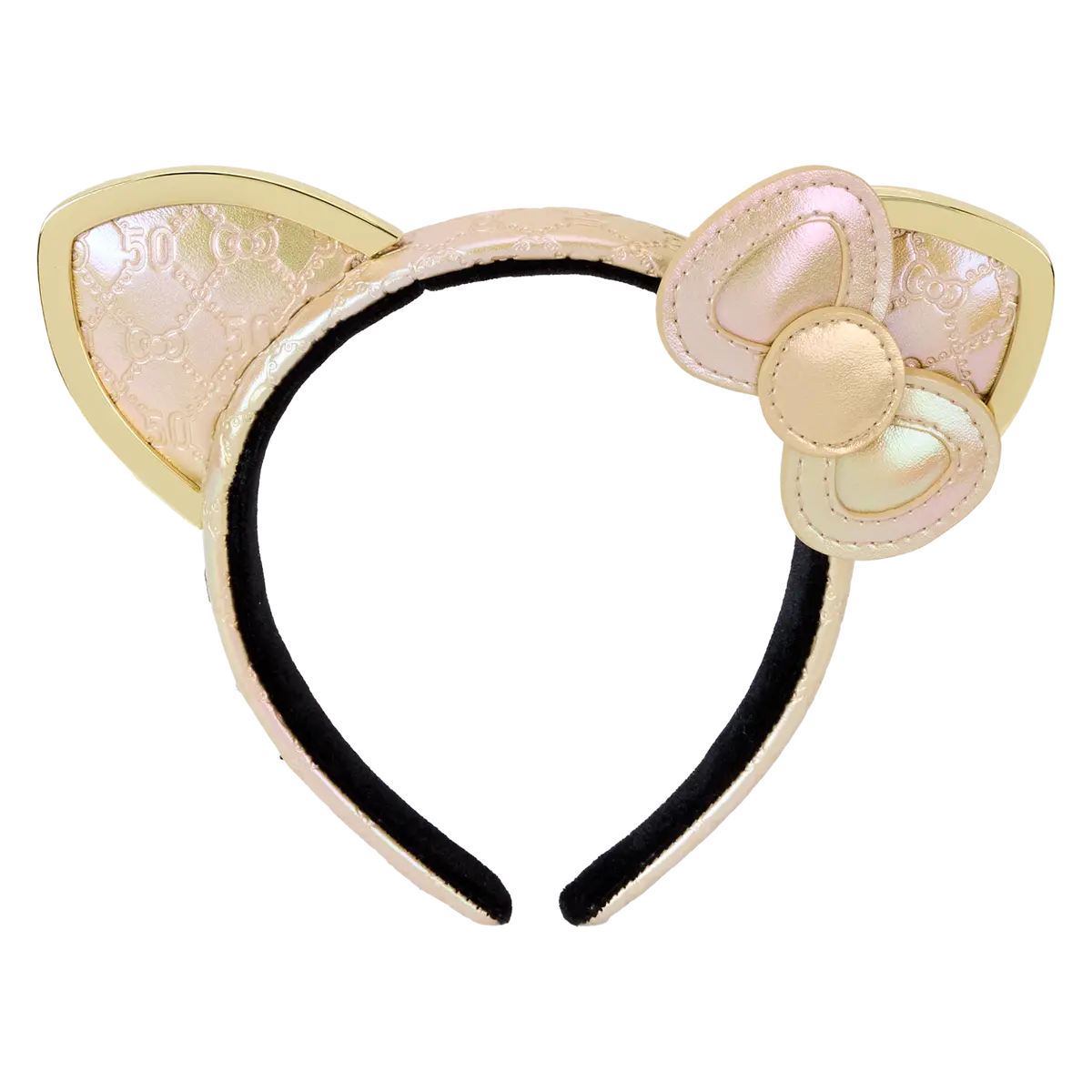 Loungefly Sanrio Hello Kitty 50th Anniversary Metallic Headband, Vegan Leather with Molded Metal Gold Ears - Hair Accessories