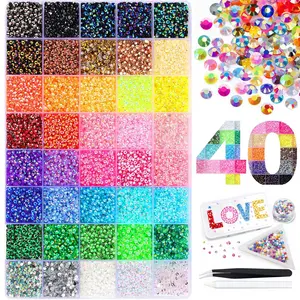 40000Pcs Resin Jelly Rhinestones for Crafting Multicolor 3mm Flatback Gems with Accessories Tweezers Shimmer Bedazzling Kit for DIY Decor Clothing Tumblers Shoes Nails