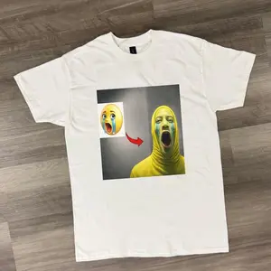 Emotional tears graphic tee, Yellow Scream Mask Emoji Transformation Design, Crying Emoji Shirt, Surreal Meme Graphic Tee, Funny Reaction T Shirt, Y2K Streetwear, Viral Aesthetic Tee, Unisex Humor...