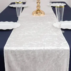 Premium Crushed Velvet Table Runner 12"x108" White - Soft & Classy Table Linen for Events