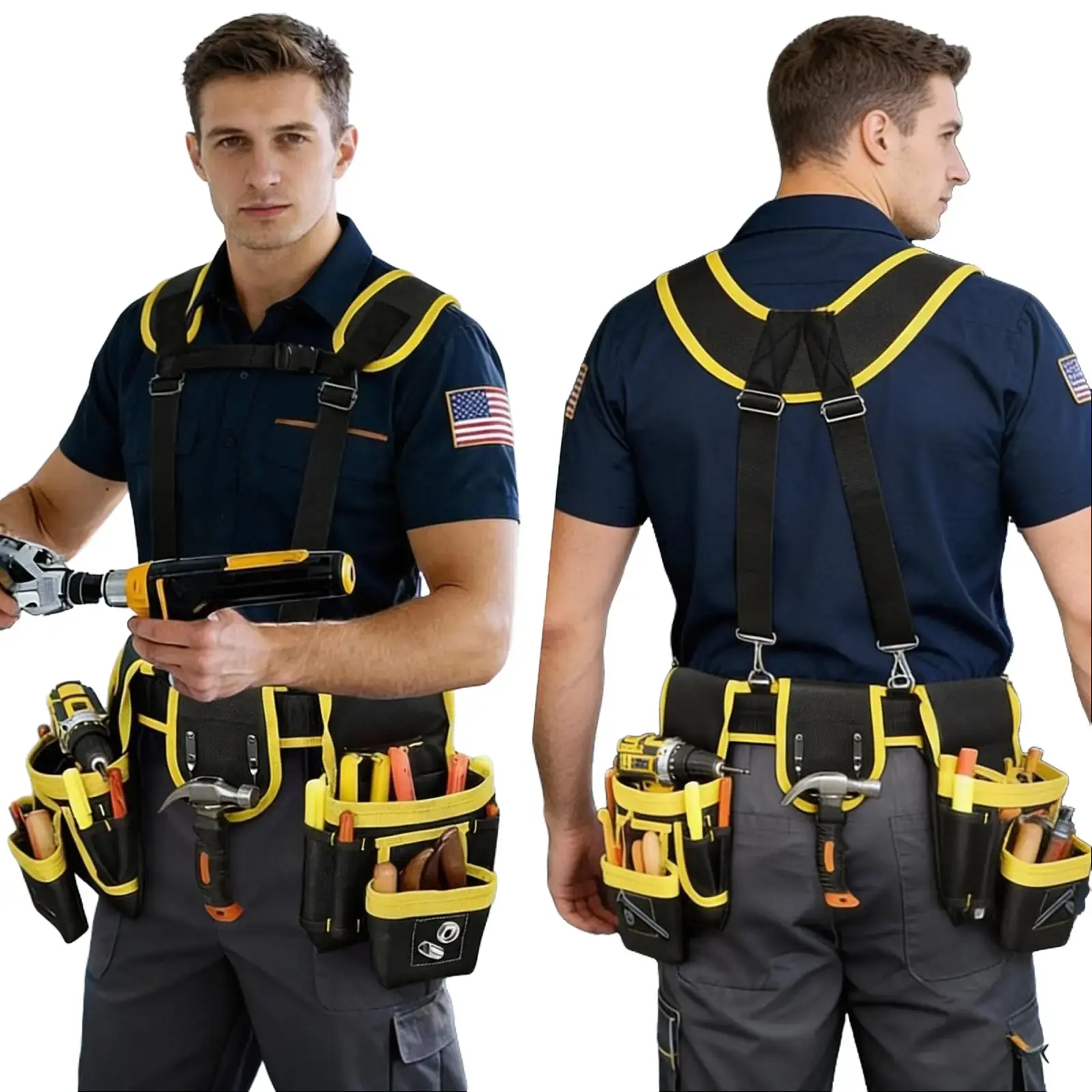 Tool Belt, Professional Tool Belts for Men, Magnetic Tool Pouch With Suspenders, Heavy Duty Detachable Adjustable Utility Belt Work Bags for Electrician, Carpenter