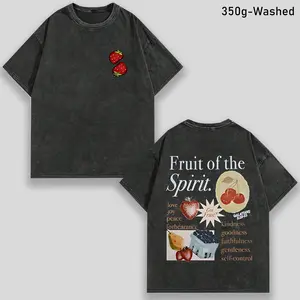 Fruit Of The Holy Spirit Christian Faith Religious Printing Vintage Washed T-Shirt, 230G, Retro Street Style. Simple And Versatile, Pure Cotton Is Of High Quality, Novel And Fashio y2k,Vintage,Streetwear