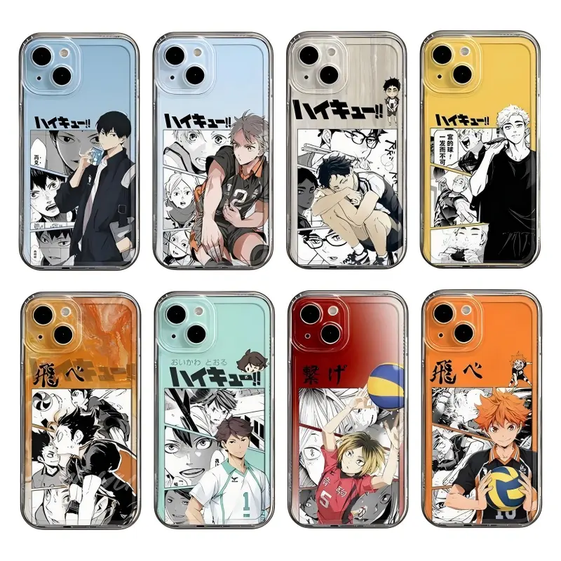 Colorful Background Haikyuu Hot Anime Phone Cases For iPhone 17 Promax Pro Air 16 Plus 15 14 13 12 Transparent Shockproof Protective Cover Gift For Birthday Christmas Cellphone Smartphone