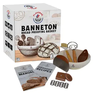 Bread Proofing Basket Set, Round 9" Banneton with Liner, Complete Sourdough Kit Made with Natural Indonesian Rattan