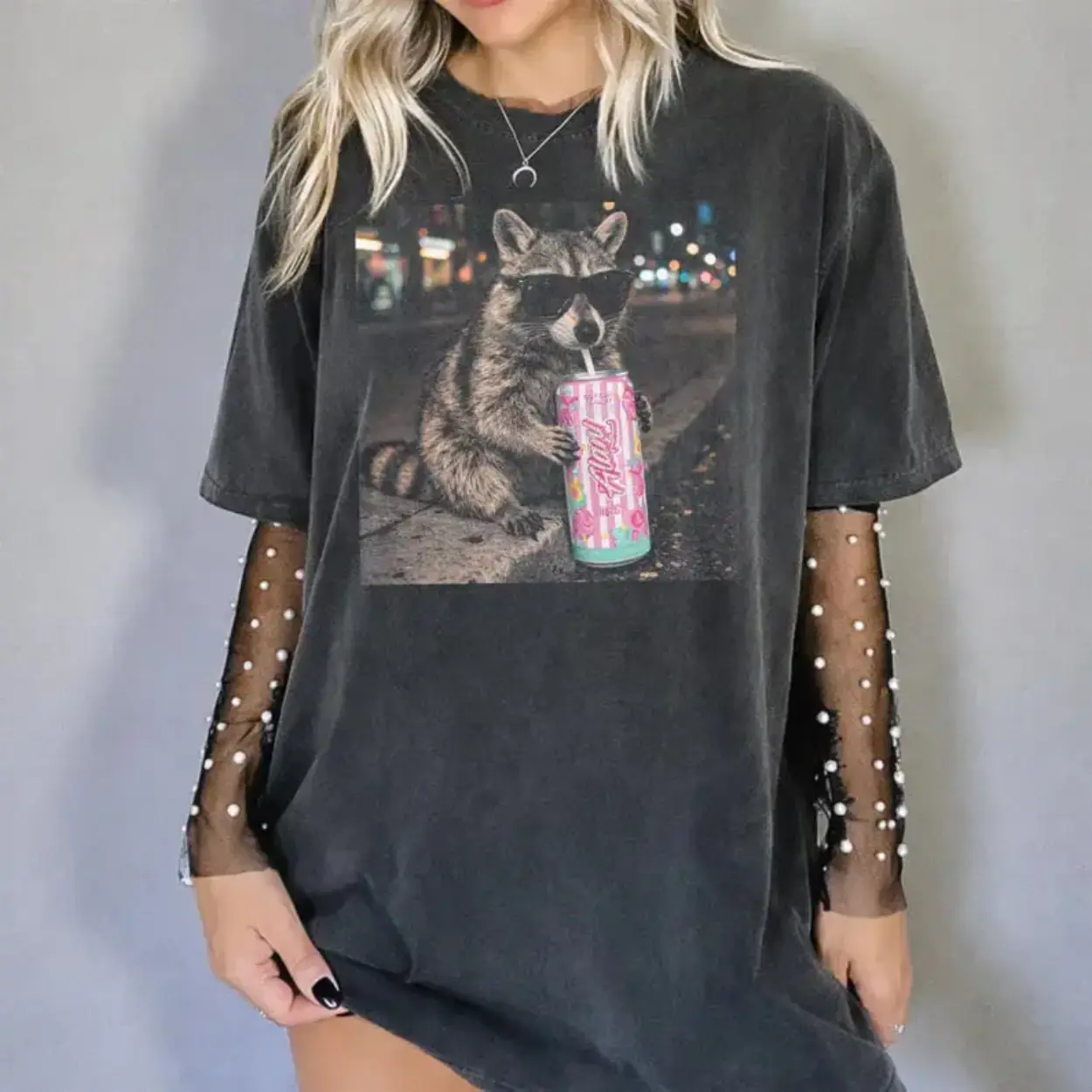 Raccoon Cotton Candy Alani Drink Graphic Tee, Fun Animal Lover Shirt, Vintage Raccoons Shirt, Funny Meme Genz Dank Raccoons Shirt