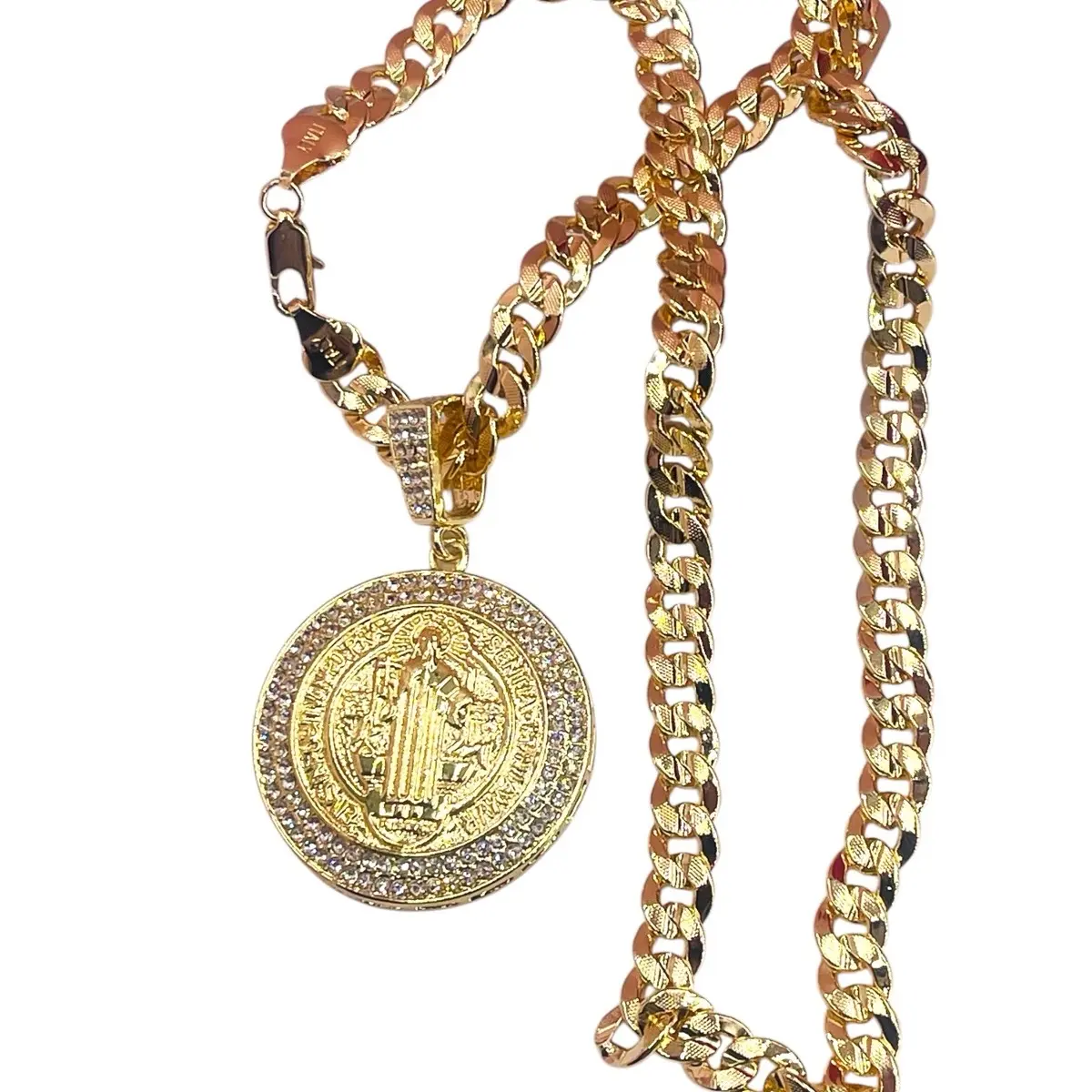 Necklace with Saint Benedict Medal 18k Gold Plated 24 22 Inch Chain for Daily Wear Male Casual Style