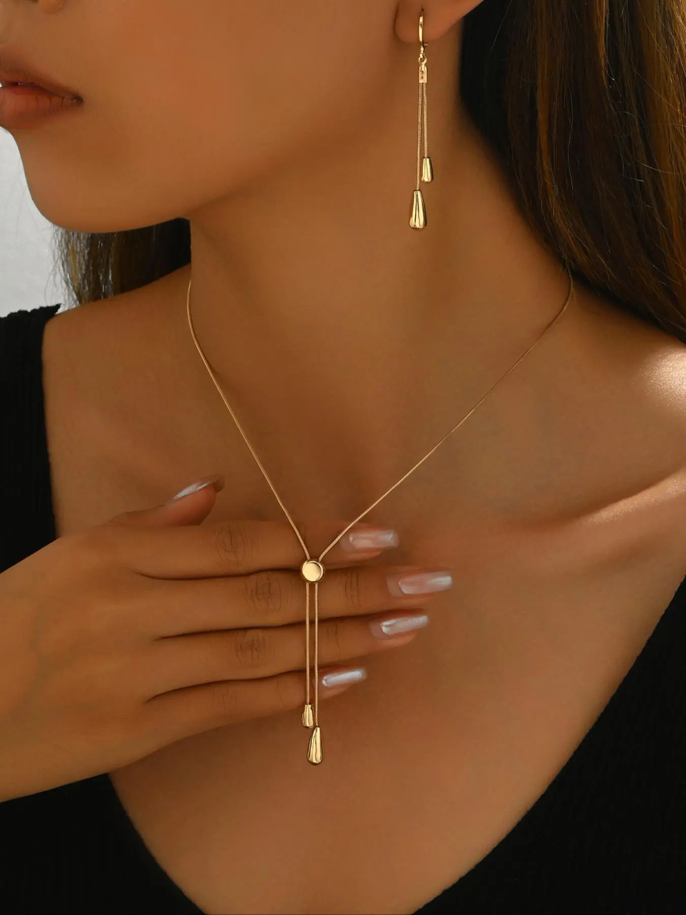 Women's Elegant Fashion Jewelry Set, Boho Style Water Drop Shaped Pendant Necklace & Dangle Earrings, Trendy All-match & Exquisite Jewelry Set for Birthday Gift, Fashionable Jewelry Set, Necklaces Earrings Set, Necklace And Earring Set