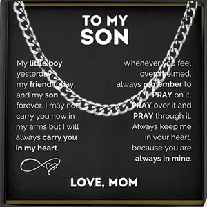 To My Son Cuban Chain Necklace – Gift from Dad with Heartfelt Message Card – Gift for Birthday, Graduation or Christmas in Gift Box,Jewelry To My Son, You Will Always Be My Little Boy, Cuban Chain, Gift for Son, Idea Gift for Son,gf christmas gifts