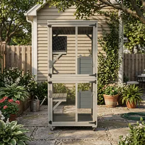 Trending Mobile Outdoor Cat House Tall Fir Wood Catio Waterproof Window Connect Large Space For Pets Viral Pet Supplies