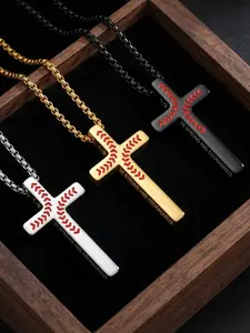 3-piece Easter Gift Set - Baseball Cross Necklace with Bible Verse Cross Pendant, 316L Stainless Steel Chain / Religious Gift for Boys and Men / Colorfast // Festival / Party / Ideal Gift
