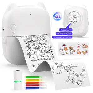 sticker box toy printer，HuiJuKeJi AI Printer for Kids, Voice-to-Image Portable Inkless Thermal Sticker Maker, Bluetooth Mini Pocket Printer for DIY Journaling, Study, Art Crafts & Gift (iOS Android)