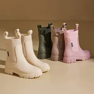 Women's rain boots, fashionable Chinese waterproof and anti slip outdoor rain boots, Korean and Japanese fashionable multifunctional women's rain boots, thick soled height increasing rain boots