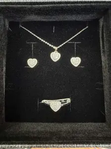925 Sterling Silver Moissanite Diamond Jewelry Set   Chain + Ring + Earrings Included