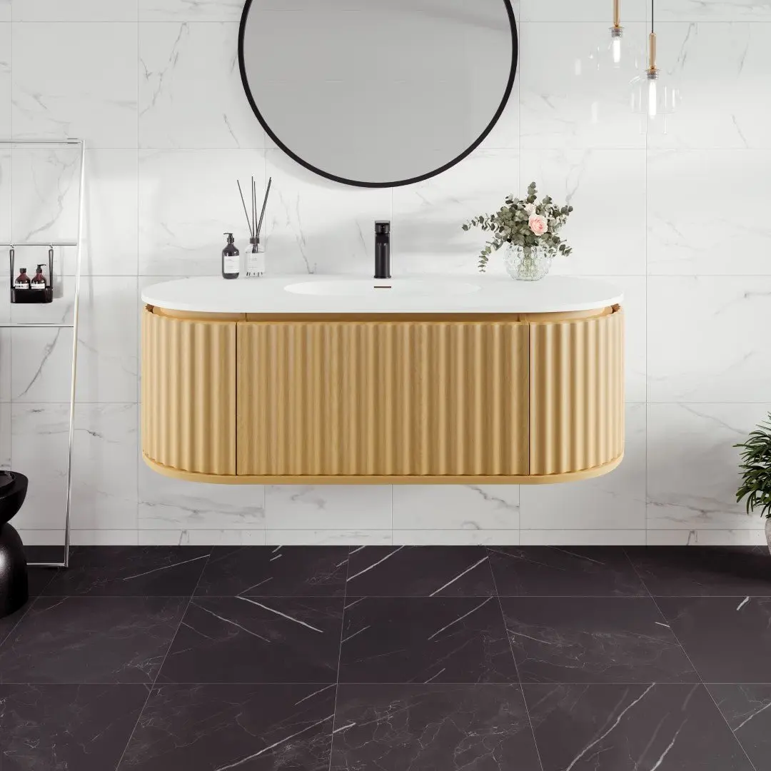 Haven 48 in. Natural Oak Wall Mount Single Sink Bath Vanity with Solid Surface Top and Integrated Sink