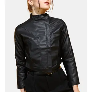Maven Women's Black Cropped Leather Jacket