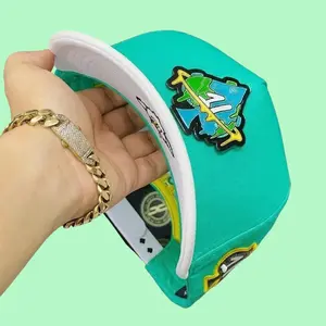 Mint Green Snapback Hat with Custom Graphic Patch, Two-Tone Flat Brim Adjustable Streetwear Cap