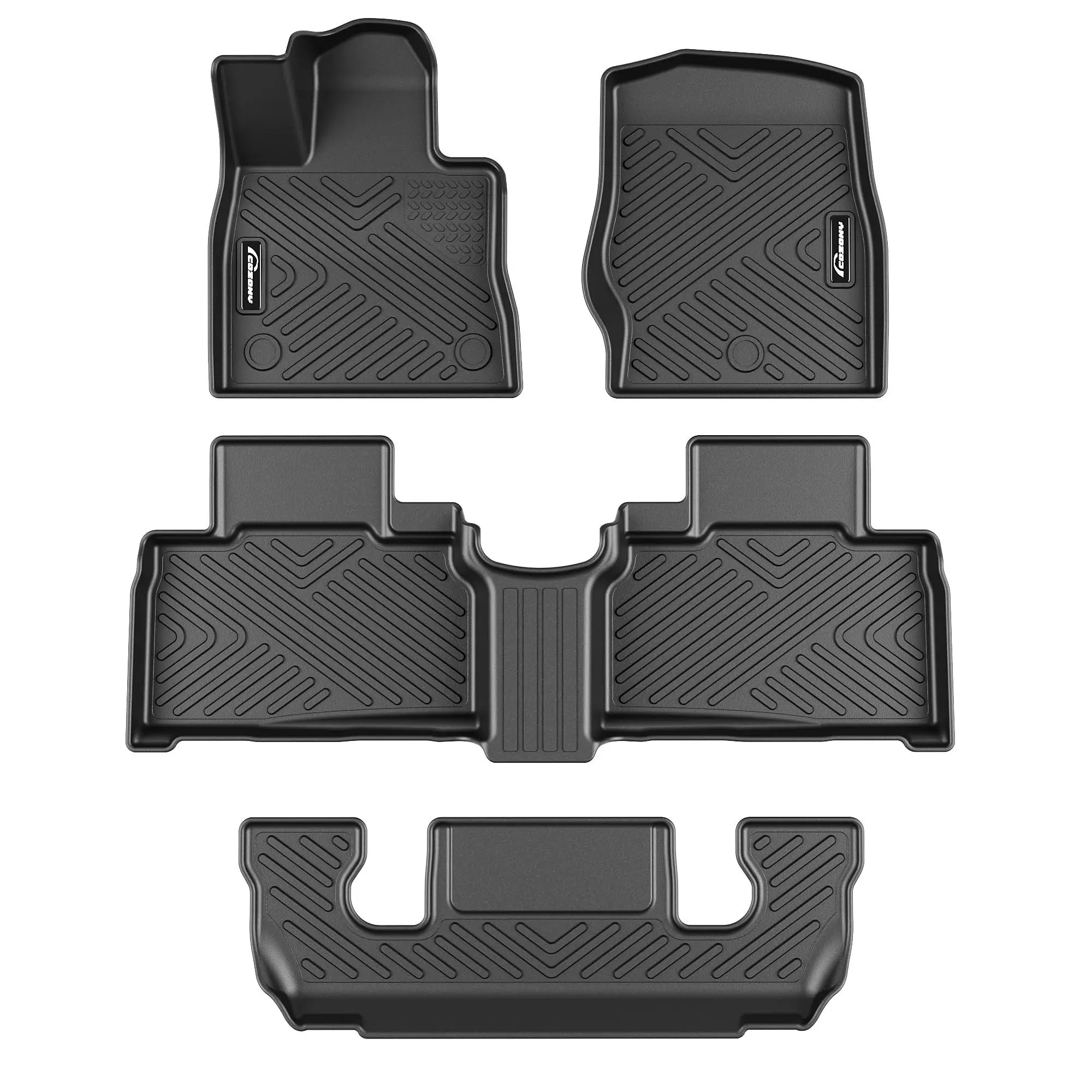 Custom Fit TPE Floor Mats for 2020-2025 Ford 6-Passenger, 1st & 2nd Row All-Weather Floor Liners, Anti-Slip, Waterproof & Easy to Clean, Durable Black Car Interior Protection