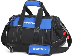 WORKPRO 16-Inch Wide Mouth Tool Bag – Heavy Duty Waterproof Base Tool Storage with Multiple Pockets