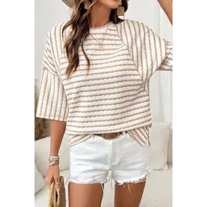Apricot Stripe Split Hem Loose Top