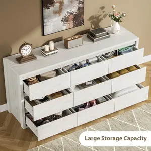 【GARVEE】Must-Have 9 Drawer Dresser – Wide Handle-Free Design, Large Storage Chest for Bedroom & Living Room