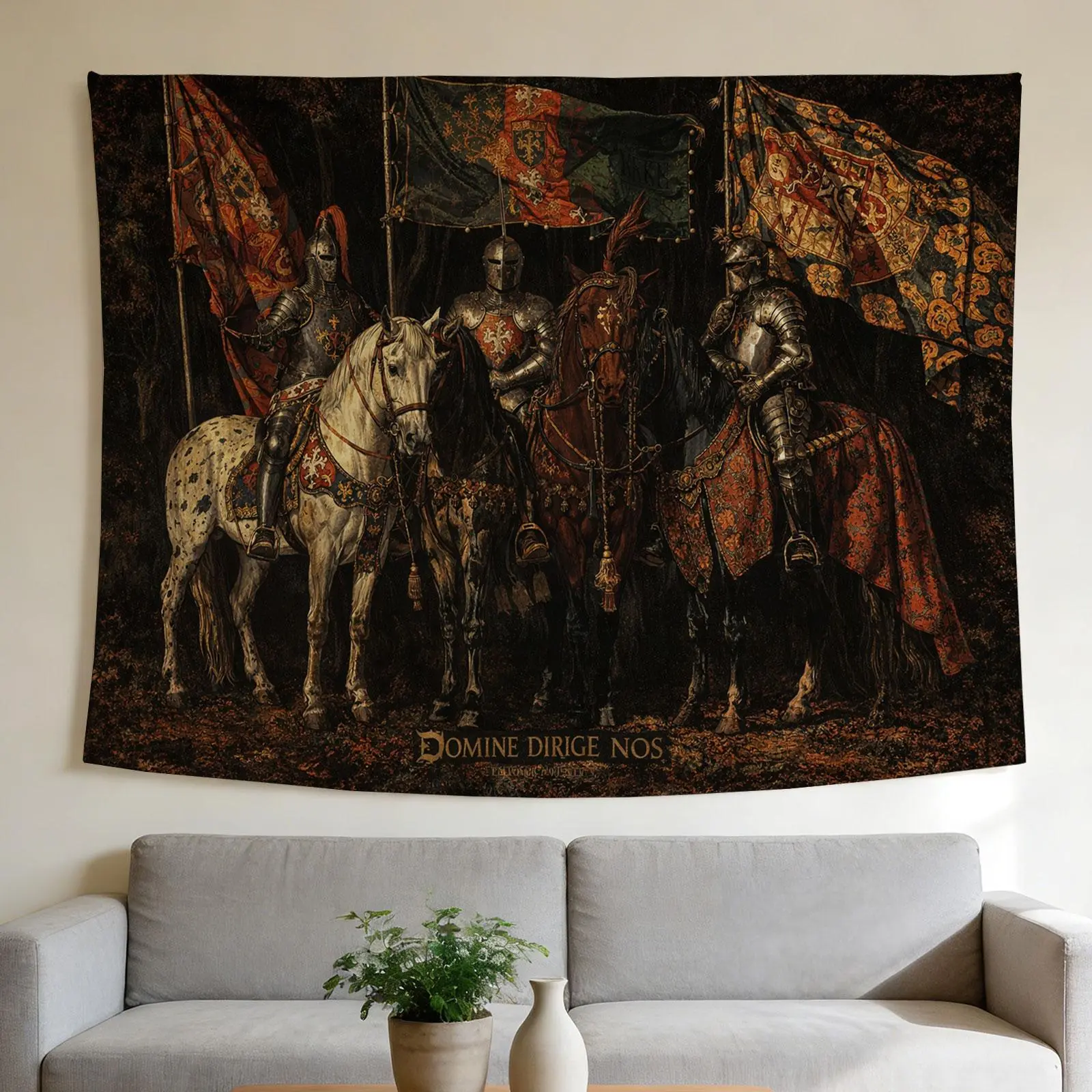 Medieval Fantasy Knights-on-Horseback Tapestry - Lightweight Renaissance Home Decor Wall Hanging, Room Art, Backdrop for Holiday Decor (Valentine's Day, Christmas)