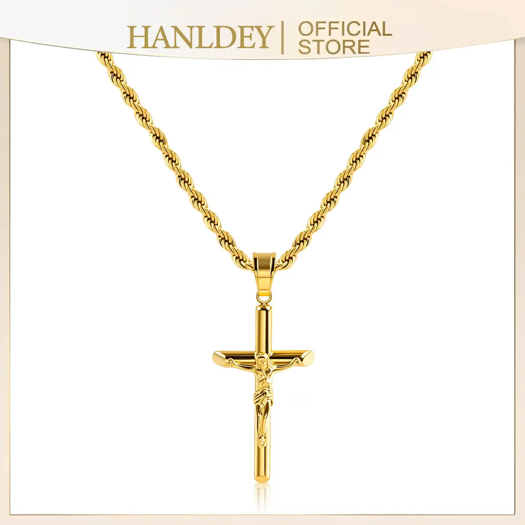 Cross Necklace for Men, Silver/Gold/Women Cross Necklaces with 3mm Cross Chain and Stainless Steel Cross Pendant, Rope Chain 18-24 Inch, Jewelry Gift