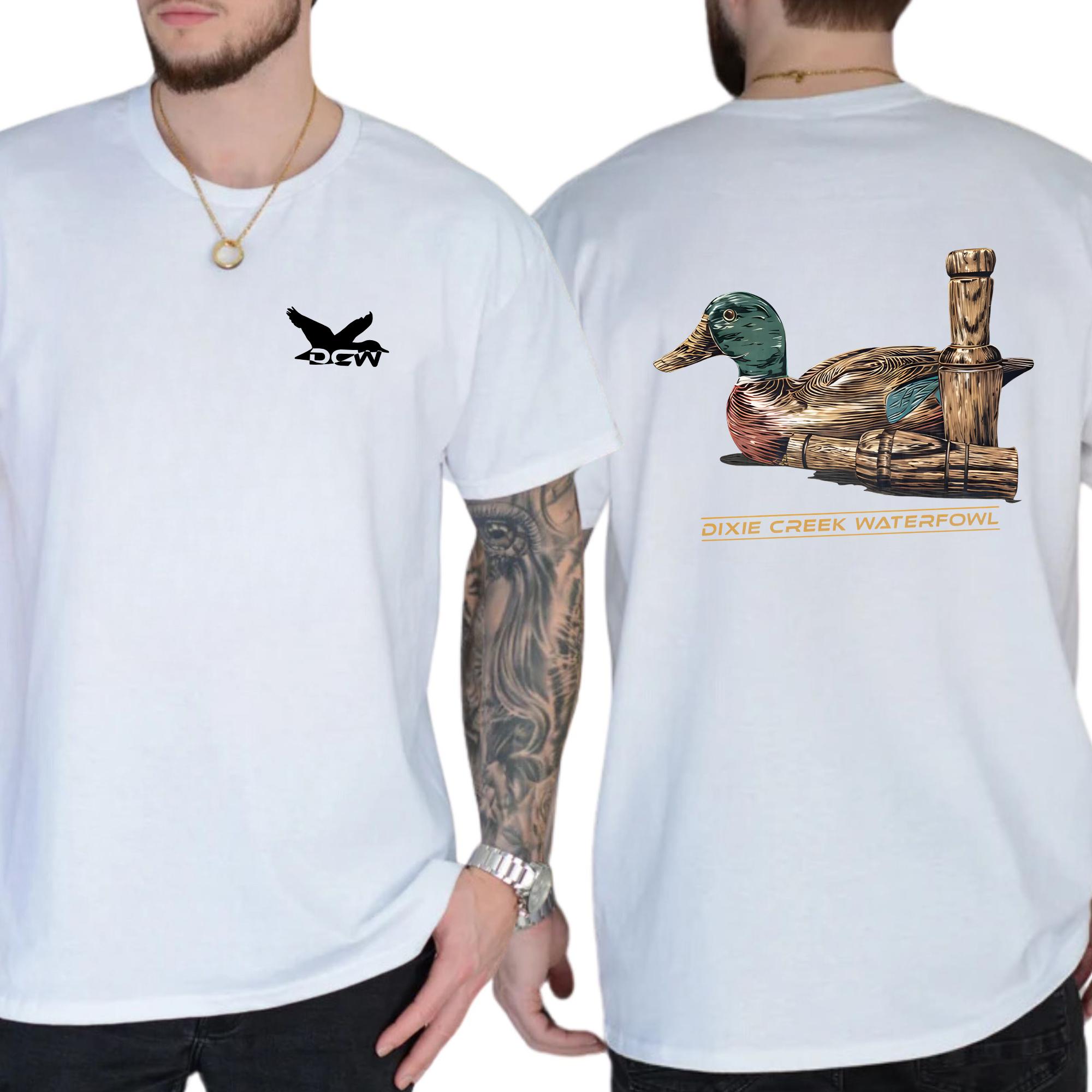 Dixie Creek Waterfowl 2-Side T-shirt, Beer Tee, Vintage Tee, Cotton Shortsleeve Top, Classic Casual Menswear, Daily Men Tshirt