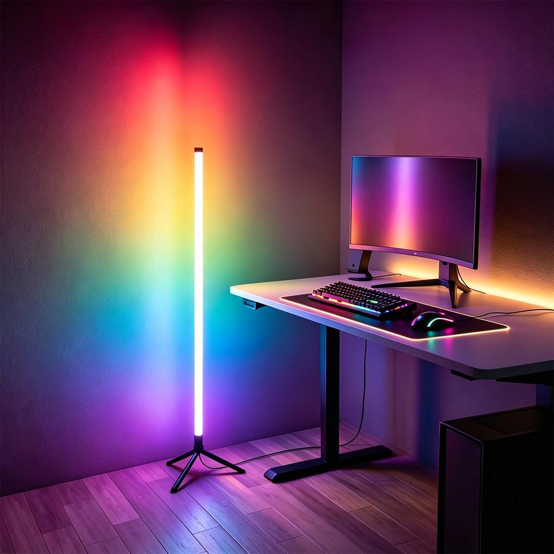 43.3inch RGB Corner Floor Lamp Music Sync LED Ambient Light with APP Control Colors Ambient Light Dimmable Modern Floor Lamp for Gaming Room Party Bedroom Decor home