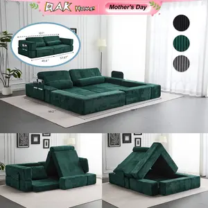 QAK 107'' Oversized Foldable Castle Sofa Modular PlayCouch for Living Room & Bedroom Instant Expansion Comfortable & Creative Design Furniture Seater