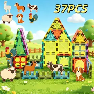 5.5cm Magnetic Building Blocks Farm Animals Set, Stem Toy for Kids Aged 3-8, Construction Stackable Bricks Gift for Boys Girls