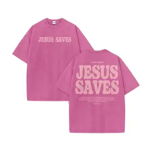 Unisex Jesus Saves Print Acid Washed T-shirt