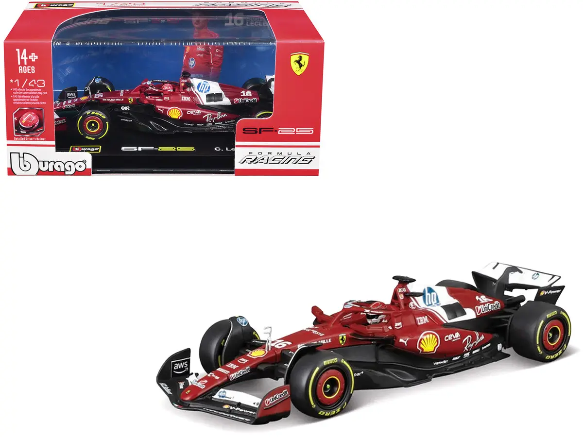 Ferrari SF-25 #16 Charles Leclerc Formula One F1 "World Championship" (2025) with Display Case 1:43 Diecast Model Car by Bburago