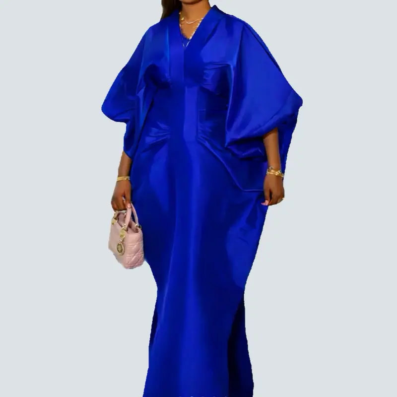 Boubou Dress Luxury African Design for Special Occasions Handmade Pure Taffeta Casual Bubu with Intricate Hand Embroidery & Beadwork