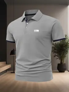 Men's Tommy Print Summer Polo Shirt, Casual Fitted Short Sleeve, Comfortable Breathable Collared Top, All Seasons Fashion