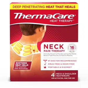 ThermaCare Neck Shoulder Wrist 4ct Heat Wraps for Pain Relief & Healing with Patented Heat Cells for Discreet Wear