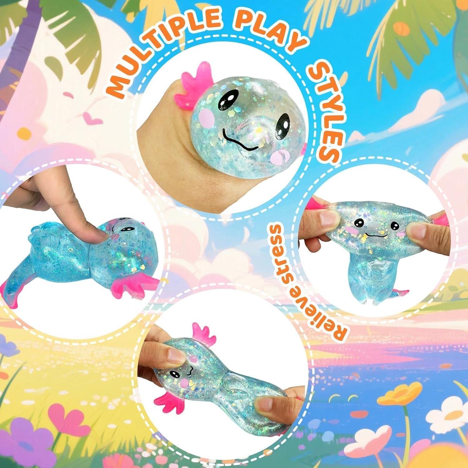 1pc Colorful Axolotl Toys - Cute Malt Sugar Filled Stretchy Squeeze Toys with 4 Unique Colors (Yellow, Blue, Green, Pink), Durable TPR Party Favors for Birthday Goodie Bag Stuffers, Party Favors, Playful Design, Detailed Design, Kawaii Squishies