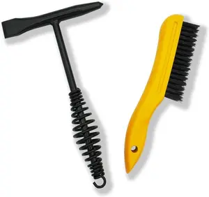 Welding Chipping Hammer with Coil Spring Handle,10.5",Cone and Vertical Chisel/ 10" Wire Brush(Yellow),  Chipping Hammer