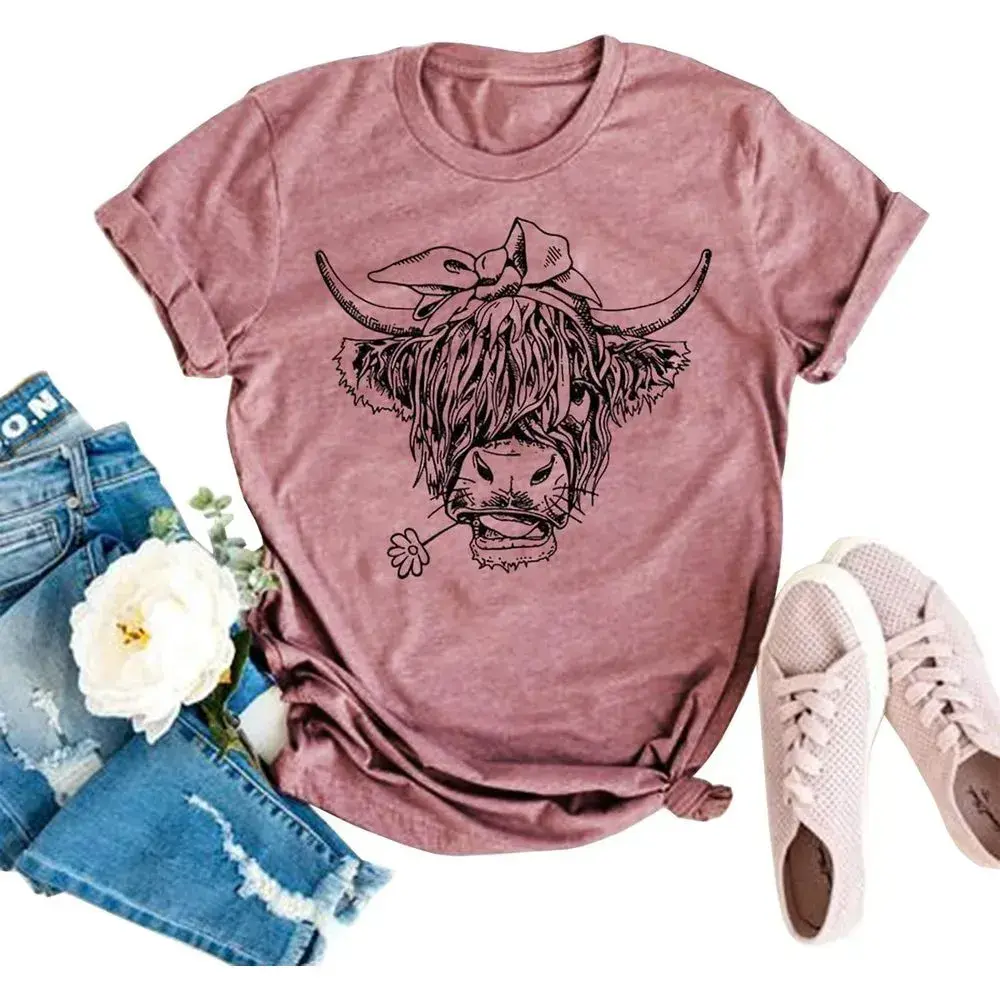 Camiseta de Vaca para Mujer, Linda Camiseta de Vacuno Vintage de Estilo Occidental, Camiseta de Manga Corta, Diseño Gráfico de Vida en la Granja