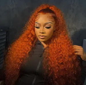 DROSUUD Orange Ginger 13x6 Lace Frontal Wig #350 Color 180 Density Deep Wave Transparent Lace Human Hair Pre Plucked Natural Hairline with Baby Hair