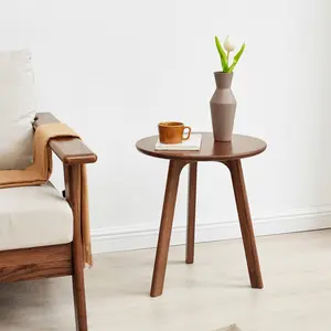 Round small tea table, side table, bedside table, living room bedroom and balcony, 100% natural solid wood oak easy to assemble Home Design Interior Minimal